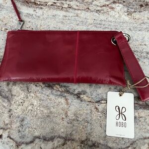 HOBO Garnet Red Leather Wristlet Clutch with Detachable Strap